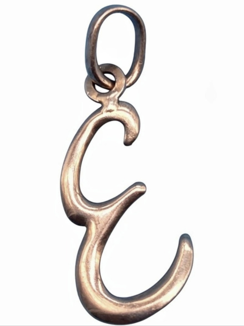 10K Yellow Gold Cursive Script Initial "E" Letter Pendant Charm 13.2mm 0,31g